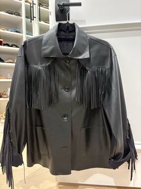 Women’s Zara black faux leather fringe jacket size 2